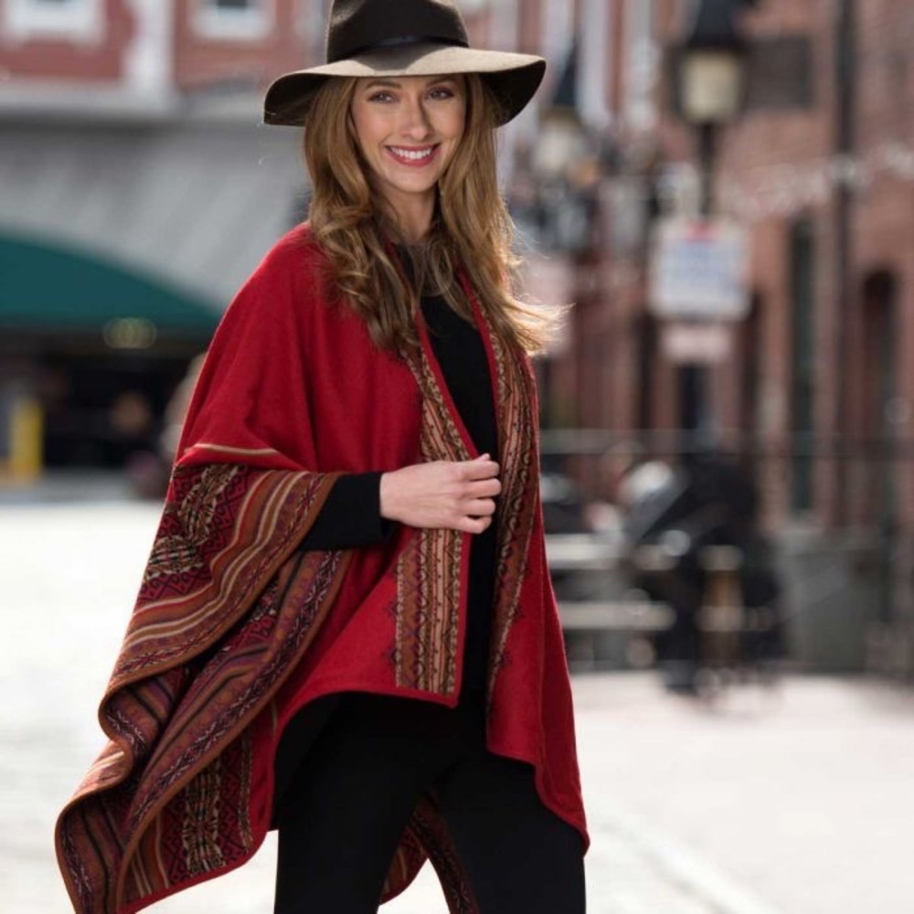 **SOLD** Stunning Reversible Alpaca Ruana *HP* - Picture 1 of 7